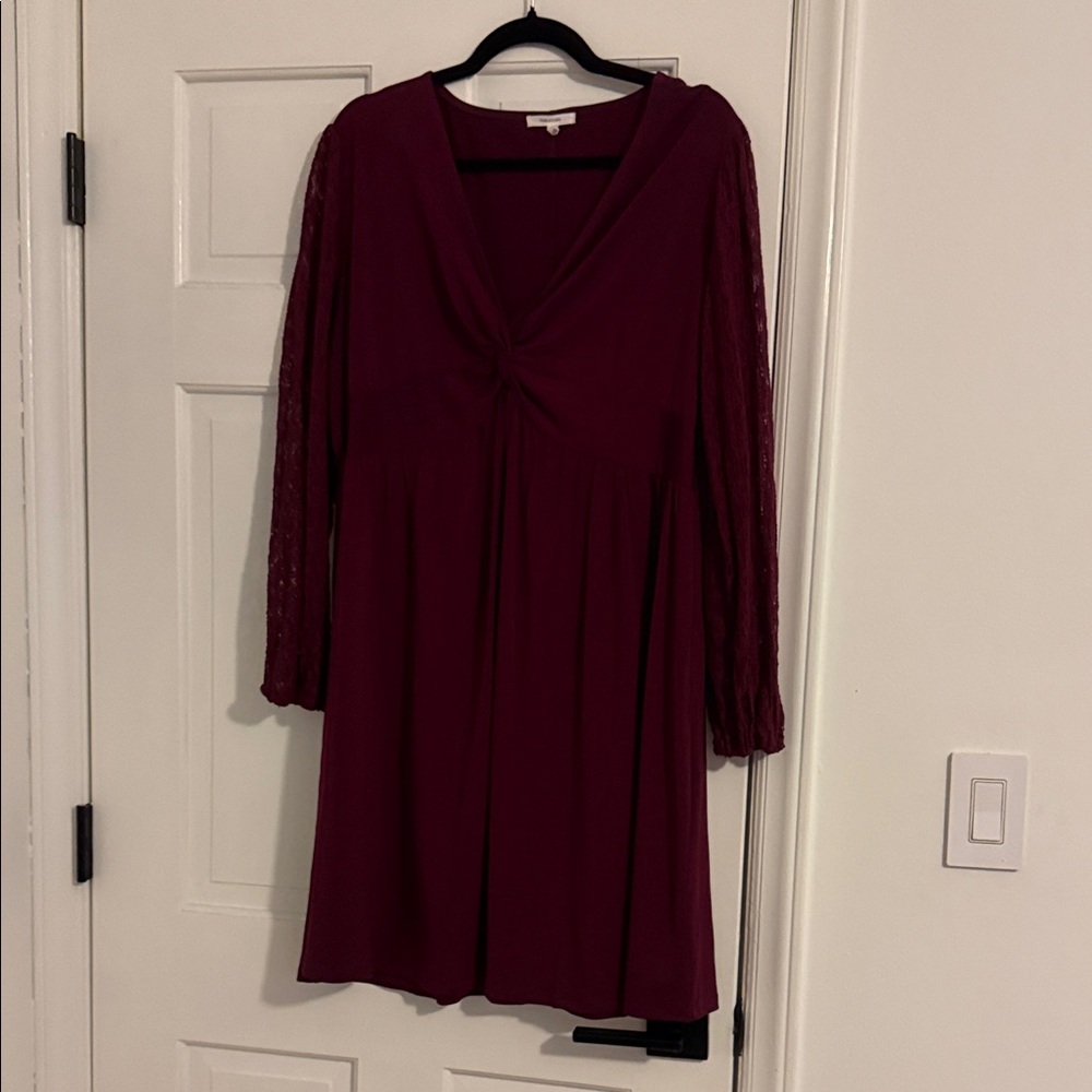 Maurices Burgundy Dress with Lace Sleeves